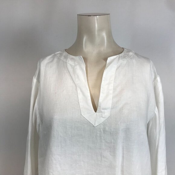 LAUREN RALPH LAUREN - WOMEN'S MEDIUM - WHITE 100% LINEN LONG SLEEVE V NECK SHIRT - Picture 2 of 7